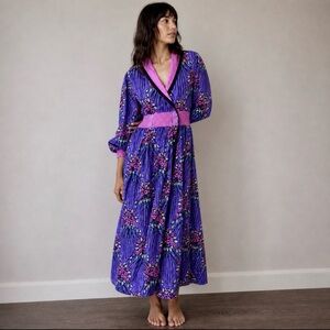Vintage Milli Wrap Maxi Dress – 70s/80s Vibrant Purple Floral Button-Front